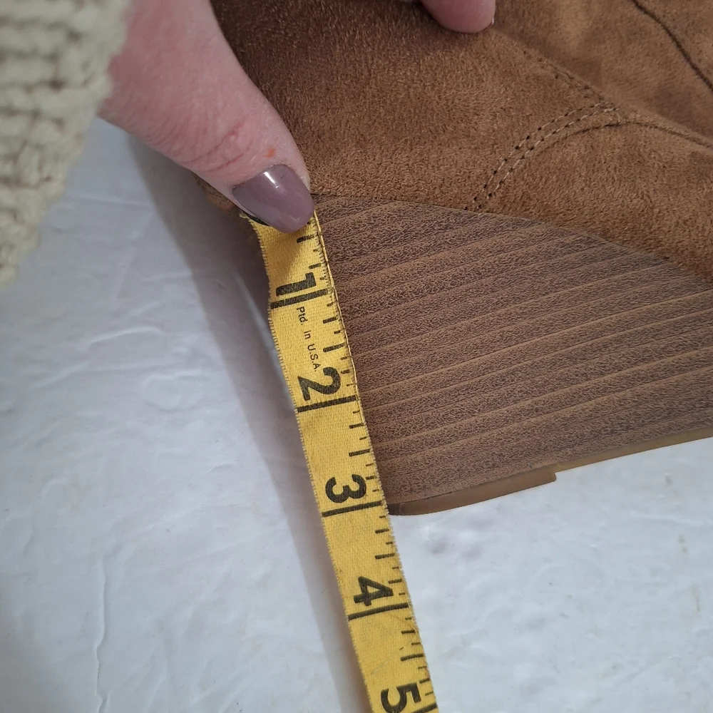 A New Day Light Brown Women Wedge Boot With Side Zip Size 9 Faux Sued Leather
